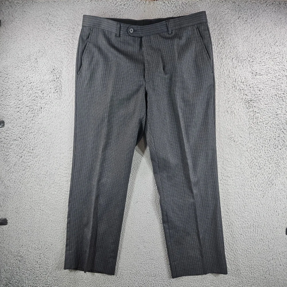 John Varvatos USA Bedford Suit Mens 42R Grey Pinstripe 100% Wool 2PC 35x28 Pants